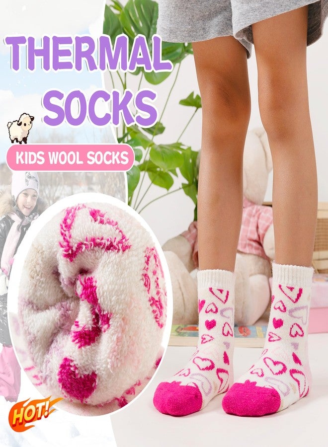 Eyean Kids Merino Wool Socks Boys Girls Thermal Winter Hiking Warm Thick Boot Cozy Toddler Crew Socks 6 Pairs (4-7 Years, Heart Stripe) - Image 3